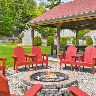 firepit and adirondack chairs